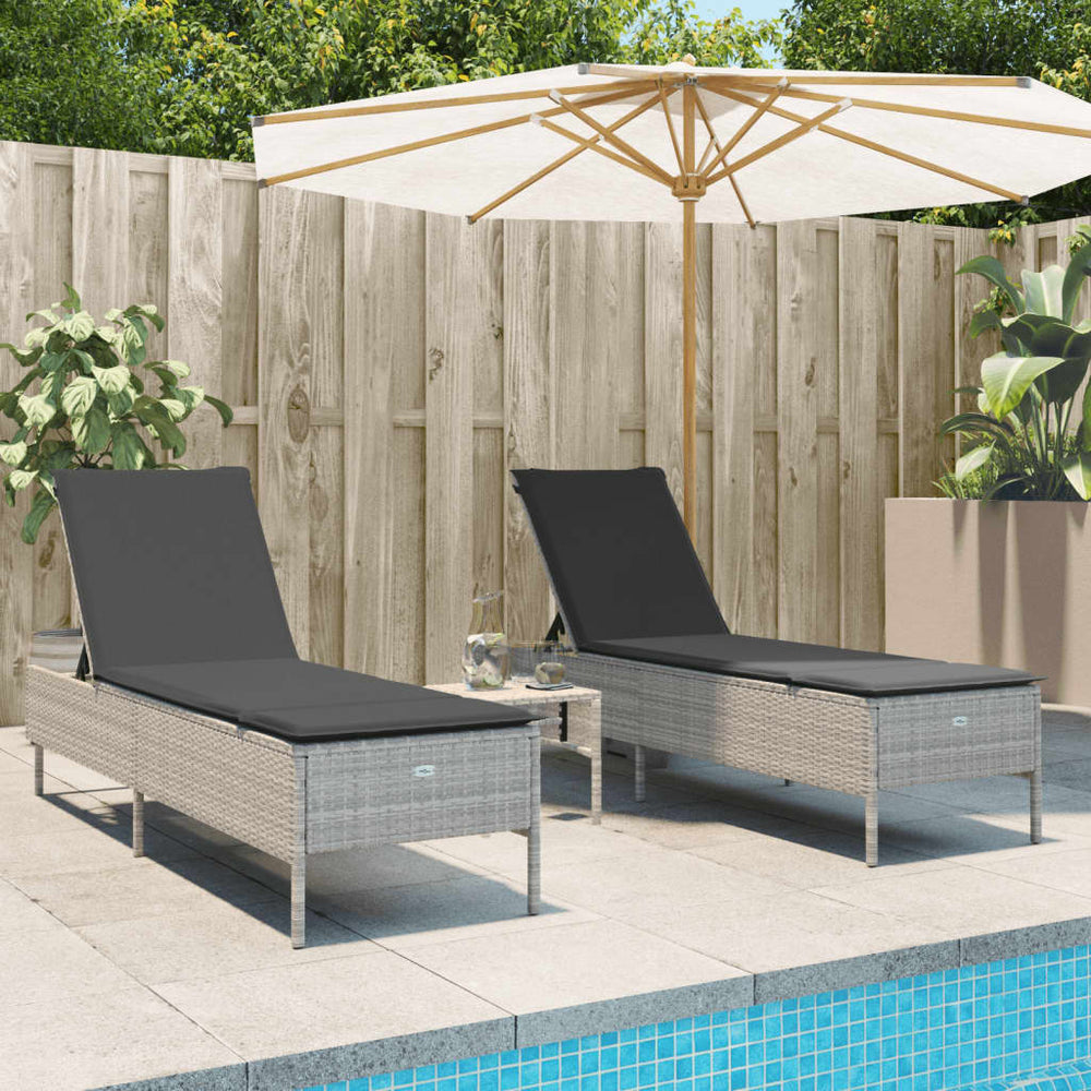 3-tlg. Sonnenliegen-Set Hellgrau Poly Rattan