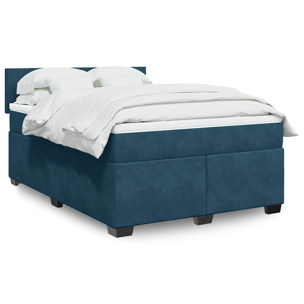 Boxspringbett Blau 160x200 cm Samt mit Matratze