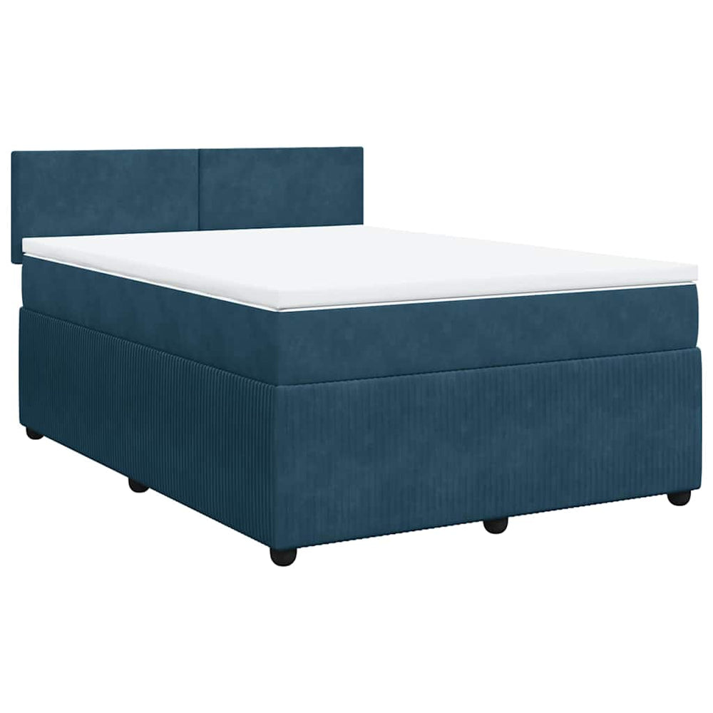 Boxspringbett Blau 140x200 cm Samt mit Matratze