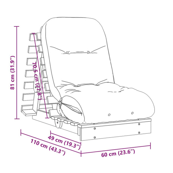 Futon Schlafsofa Kiefer Massivholz 60x206 cm