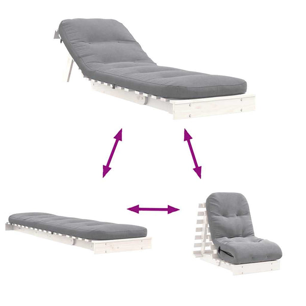 Futon Schlafsofa mit Matratze Weiß Kiefer 60x206cm