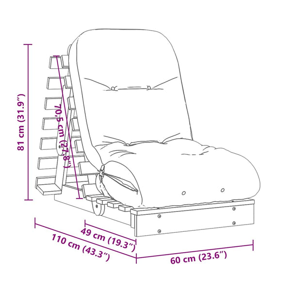 Futon Schlafsofa mit Matratze Weiß Kiefer 60x206cm