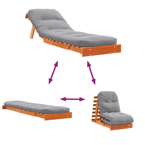 Futon Schlafsofa mit Matratze Kiefer Braun 60x206 cm