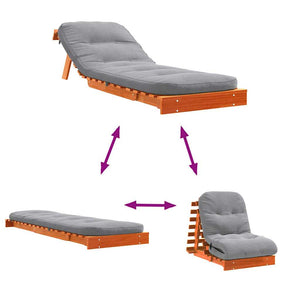 Futon Schlafsofa Braun Kiefer Massivholz 70x206 cm