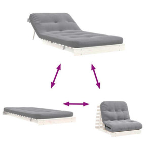 Futon Schlafsofa Weiß Kiefer Massivholz 80x206