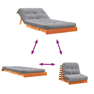 Futon Schlafsofa Braun Kiefer Massivholz 80x206 cm