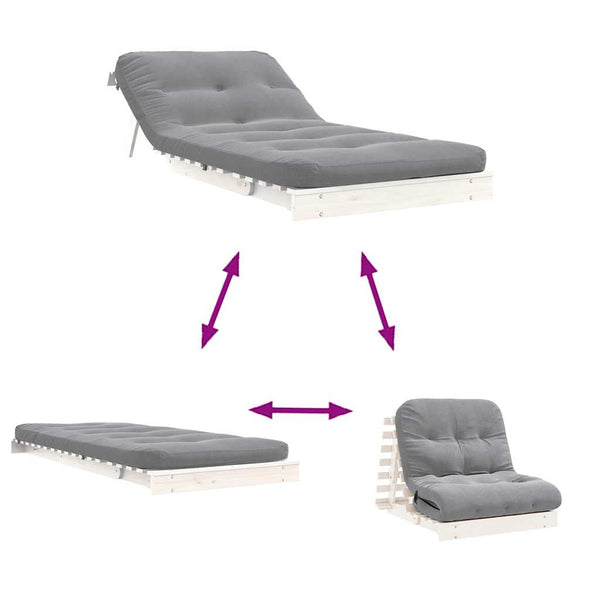 Futon Schlafsofa Weiß Kiefer Massivholz 90x206 cm