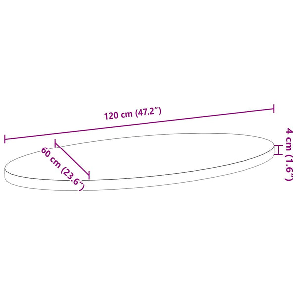 Tischplatte Eiche Massiv Oval 120x60 cm