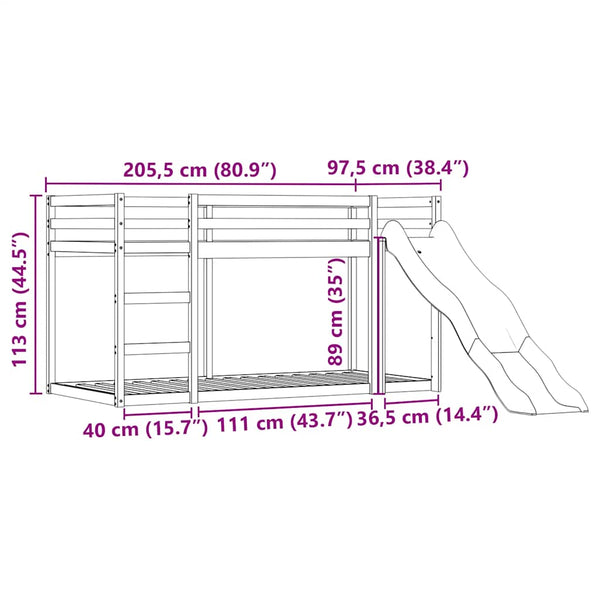 Etagenbett mit Rutsche 90x200 cm