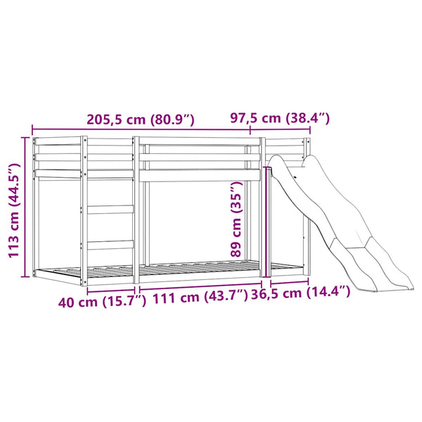 Etagenbett mit Rutsche Rosa 90x200 cm