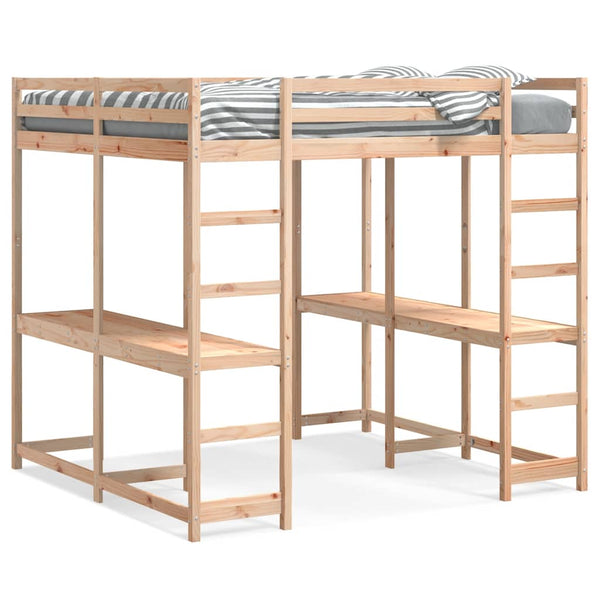 Hochbett mit Schreibtisch 180x200 cm Kiefer Massivholz