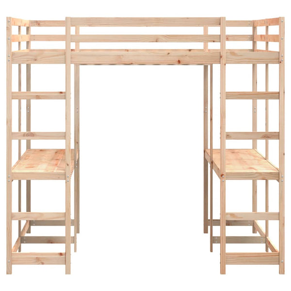Hochbett mit Schreibtisch 180x200 cm Kiefer Massivholz