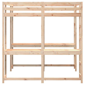 Hochbett mit Schreibtisch 180x200 cm Kiefer Massivholz