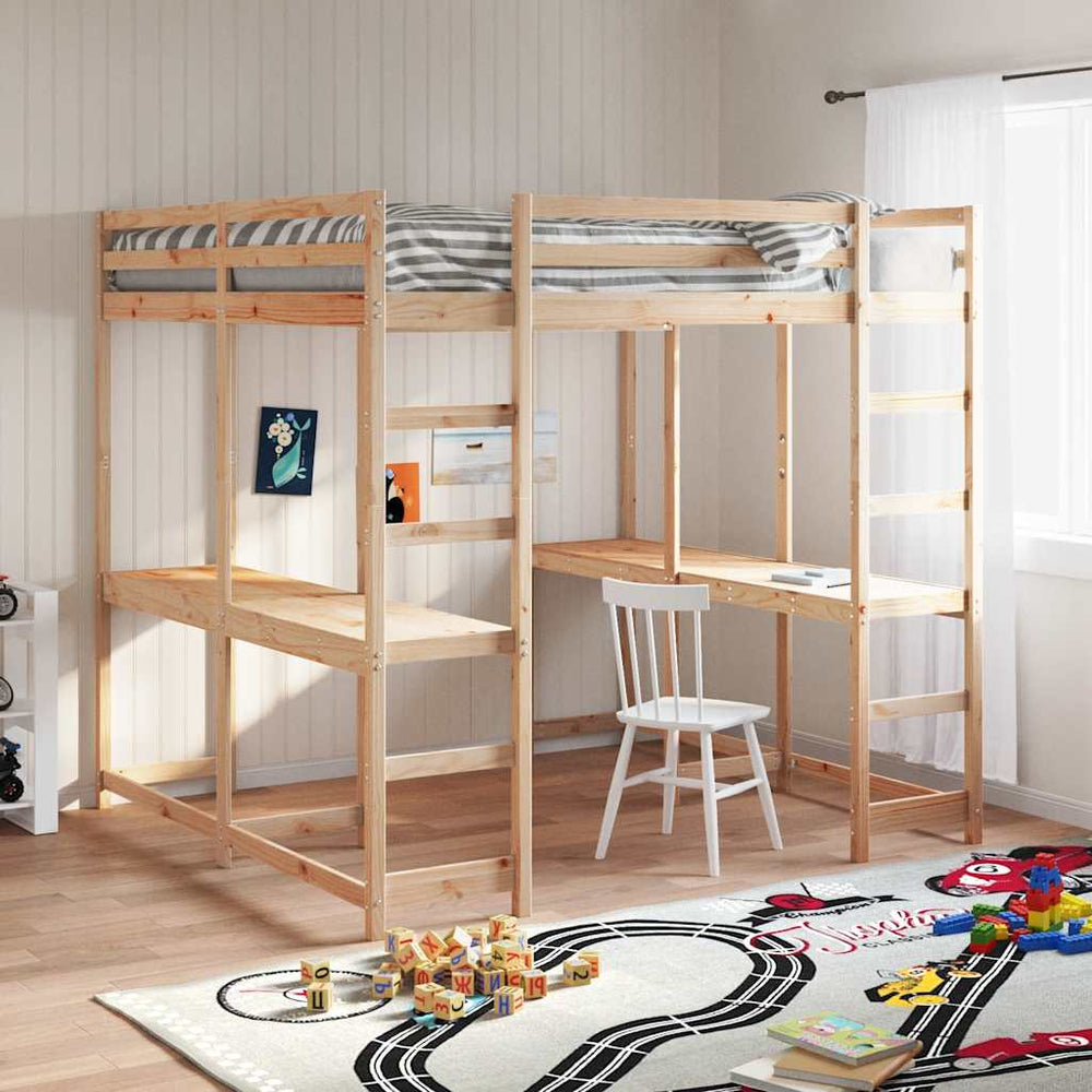 Hochbett mit Schreibtisch 180x200 cm Kiefer Massivholz