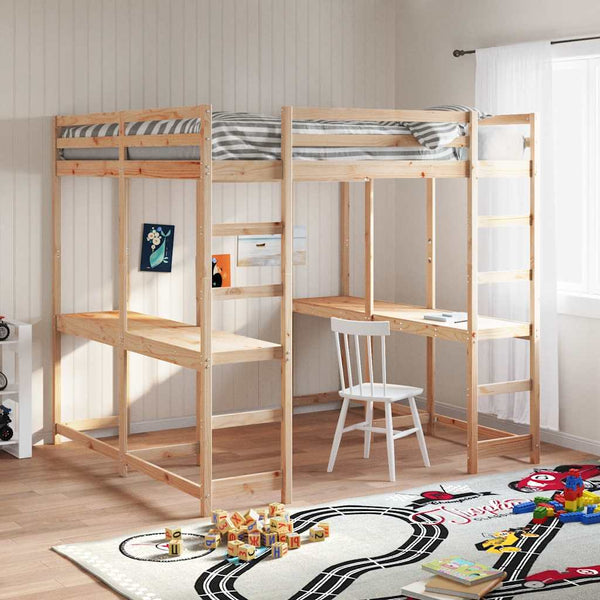 Hochbett mit Schreibtisch 180x200 cm Kiefer Massivholz