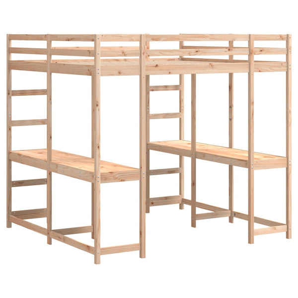 Hochbett 160x200 cm mit Schreibtisch Kiefer Massivholz