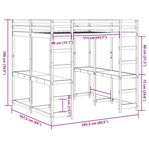 Hochbett 160x200 cm mit Schreibtisch Kiefer Massivholz