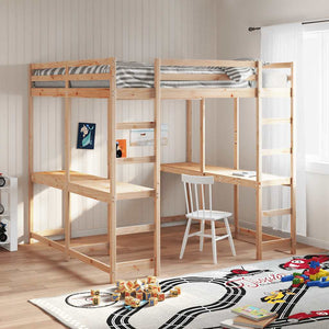 Hochbett 160x200 cm mit Schreibtisch Kiefer Massivholz