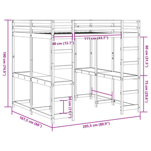 Hochbett mit Schreibtisch Braun 160x200 cm
