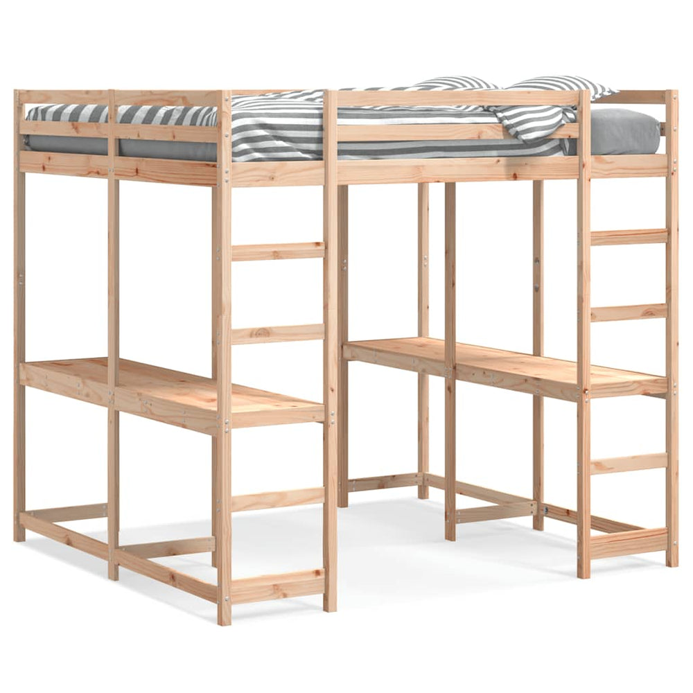 Hochbett mit Schreibtisch 140x200 cm Kiefer Massivholz