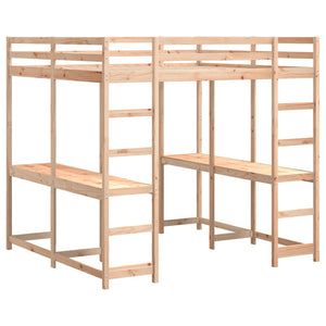 Hochbett mit Schreibtisch 140x200 cm Kiefer Massivholz