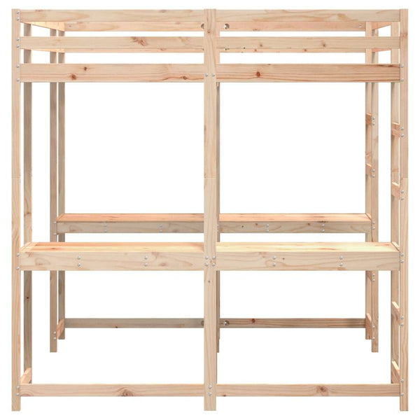 Hochbett mit Schreibtisch 140x200 cm Kiefer Massivholz