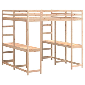 Hochbett mit Schreibtisch 140x200 cm Kiefer Massivholz