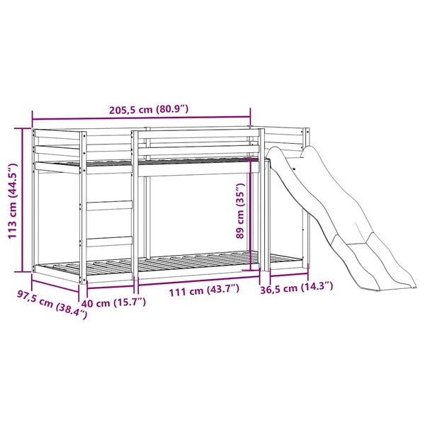 Etagenbett mit Rutsche Kiefer 90x200 cm