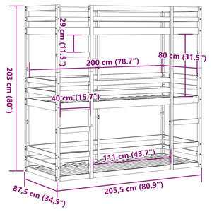 Dreifach Etagenbett Kiefer 80x200cm