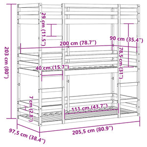 Dreifach Etagenbett Kiefer 90x200 cm