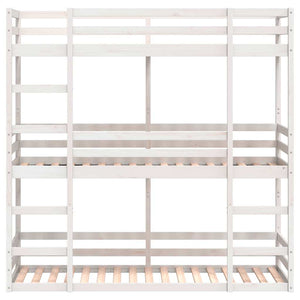 Dreifach Etagenbett 90x200 cm Kiefer Massivholz Weiß