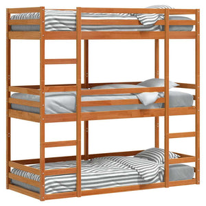 vidaXL Lit superposé triple Marron miel 90x190 cm Bois de pin massif