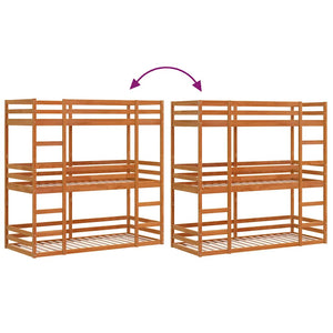 vidaXL Lit superposé triple Marron miel 90x190 cm Bois de pin massif