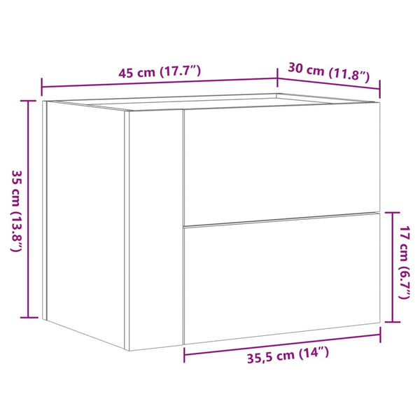 Schwarzer Wand-Nachttisch 45x30x35 cm