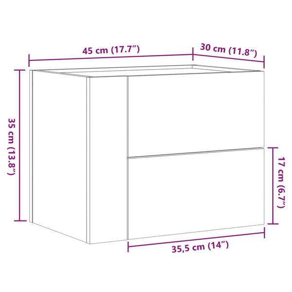 vidaXL Table de chevet murale marron aspect chêne 45x30x35 cm