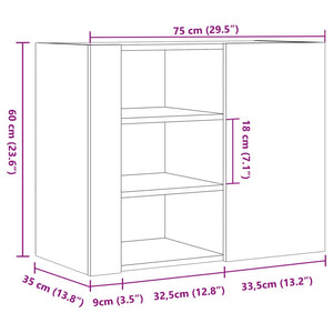 Schwarzes Wandregal 75x35x60 cm