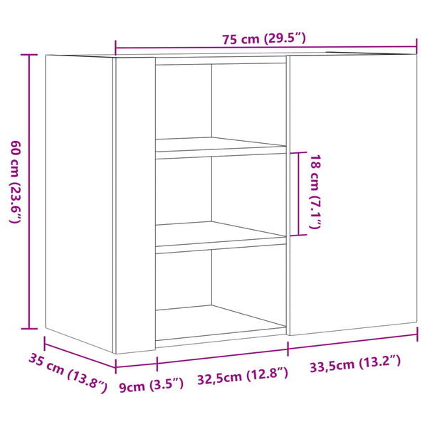 Wandregal Grau Sonoma 75x60 cm