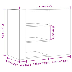 Wandregal Braun Eichenoptik 75x35x60 cm