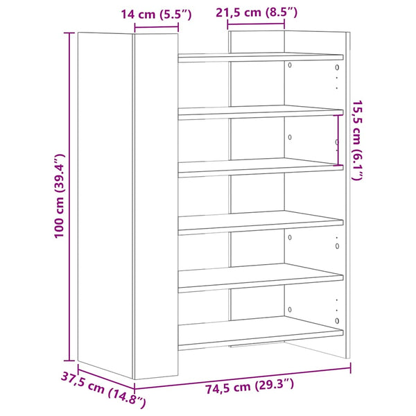 Schuhschrank Sonoma Eiche 74,5x37,5x100 cm
