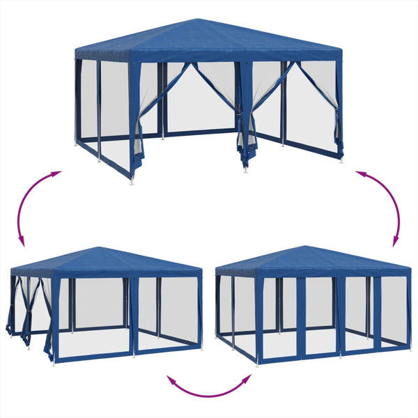 Blaues Partyzelt mit Mesh-Seitenwänden 4x4m