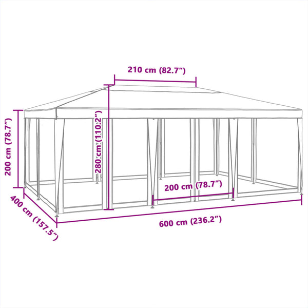 Weißes Partyzelt 6x4 m mit Mesh-Seiten