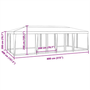 Weißes Partyzelt 8x4 m mit Mesh-Seitenwänden