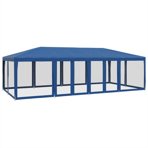 Blaues Partyzelt 8x4m mit Mesh-Seitenwänden