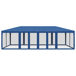 Blaues Partyzelt 8x4m mit Mesh-Seitenwänden