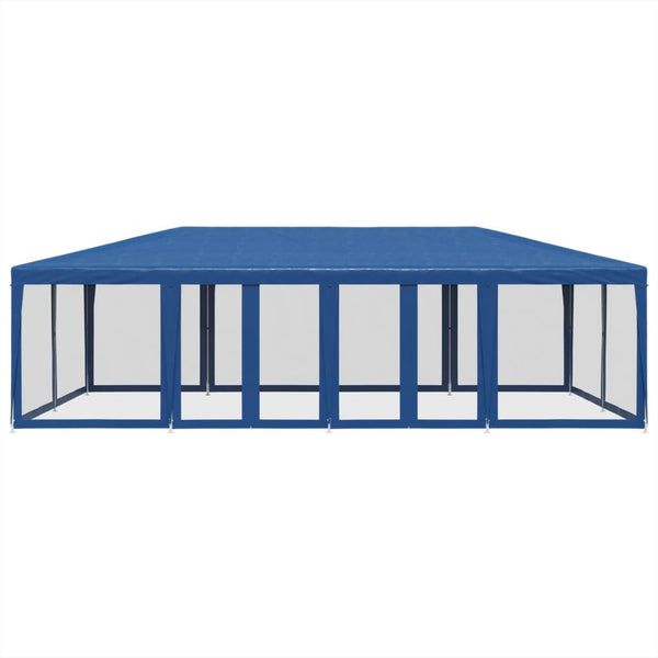 Blaues Partyzelt 8x4m mit Mesh-Seitenwänden