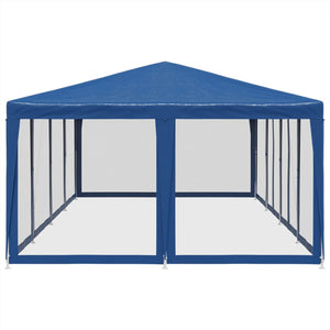 Blaues Partyzelt 8x4m mit Mesh-Seitenwänden