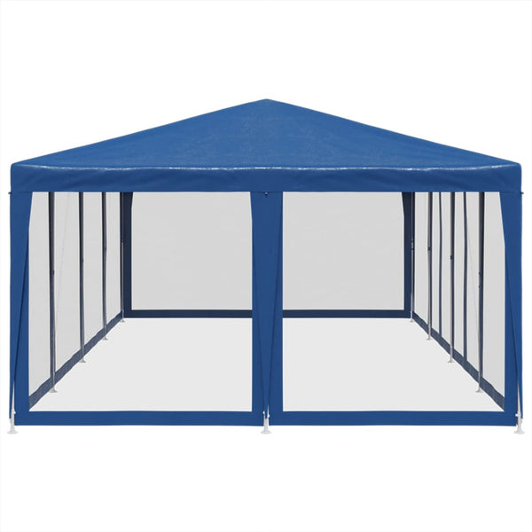 Blaues Partyzelt 8x4m mit Mesh-Seitenwänden