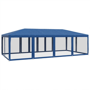 Blaues Partyzelt 8x4m mit Mesh-Seitenwänden