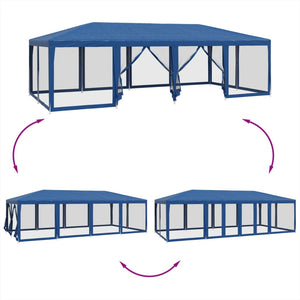 Blaues Partyzelt 8x4m mit Mesh-Seitenwänden