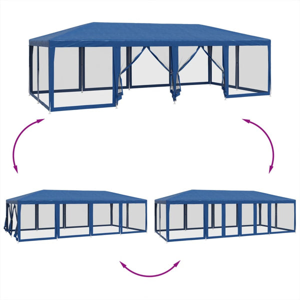 Blaues Partyzelt 8x4m mit Mesh-Seitenwänden